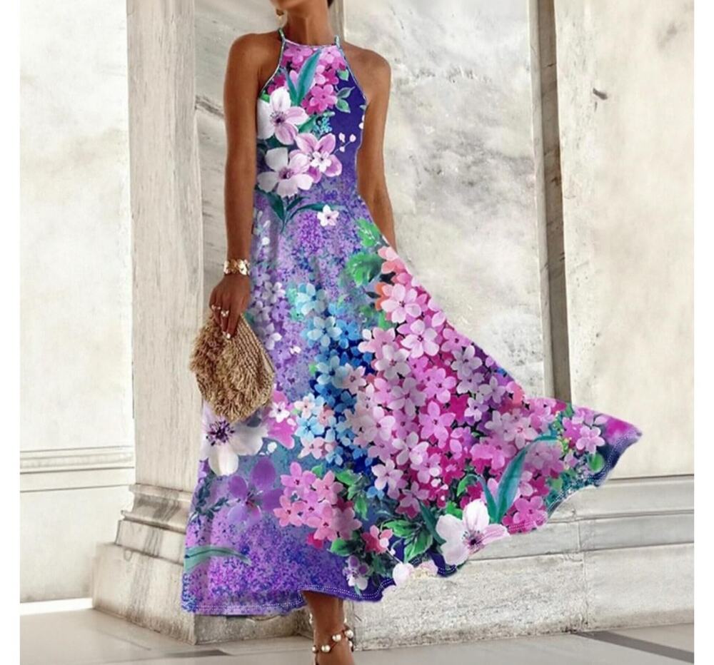 #293 NWT VIBRANT FLORAL HALTER NECK MAXI DRESS ♡SIZE M♡